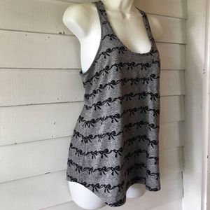 Lush - T-Back Tank Top | Size Small | Solid Gray with Black Bow Print